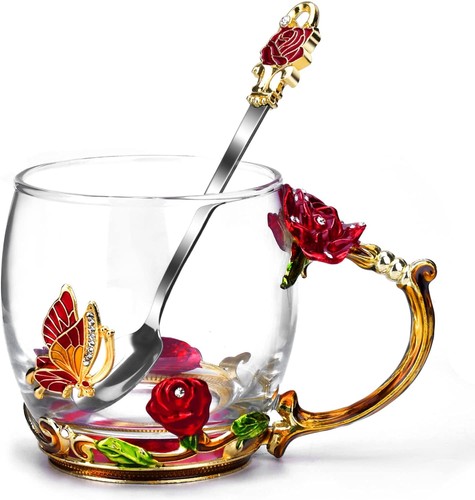 Rose butterfly glass coffee - rose,